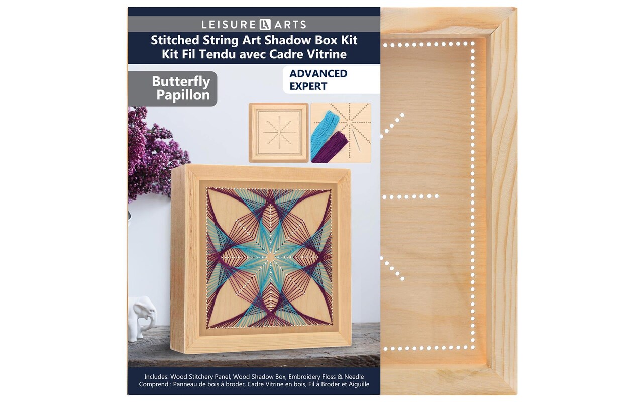 Wood Stitched String Art Kit with Shadow Box Butterfly - adult or kids  craft - craft kits for teens - string art kit for adults - 3d string art -  3d string